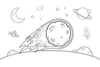 One big meteor with a fiery tail, close up – Exploring Space Objects coloring page