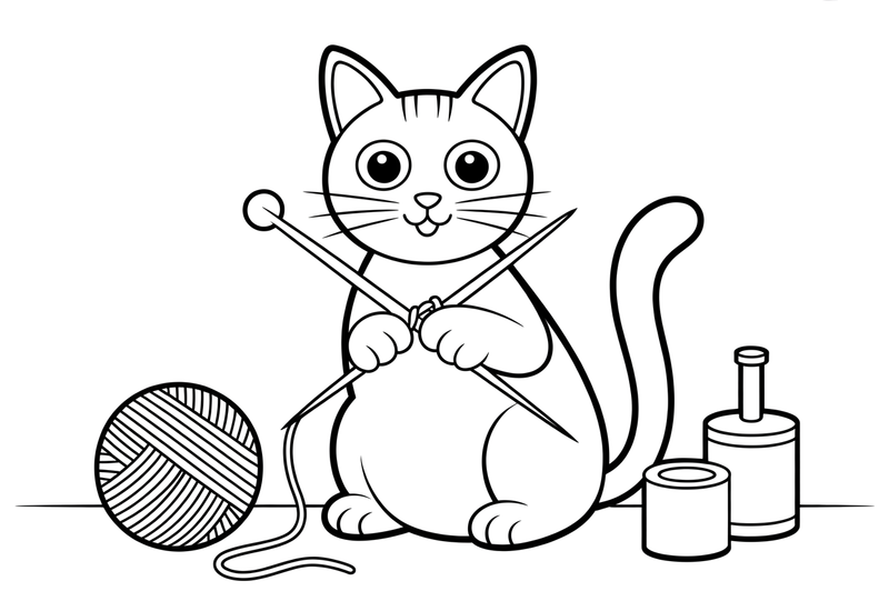 Siamese Cat with knitting needles – Siamese Cat Daily Life coloring page