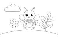 A bee holding a little honey pot – Bee coloring page