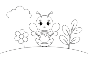 A bee holding a little honey pot – Bee coloring page