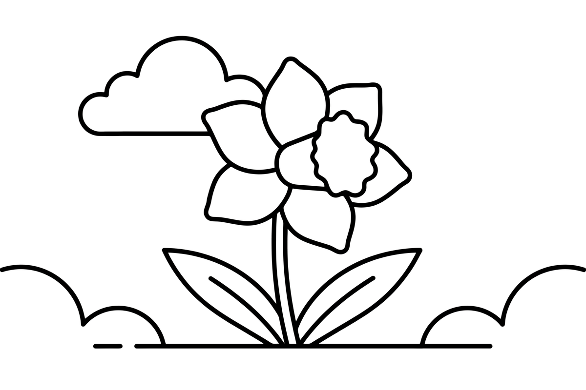 One big daffodil with a trumpet center – Spring Flower coloring page
