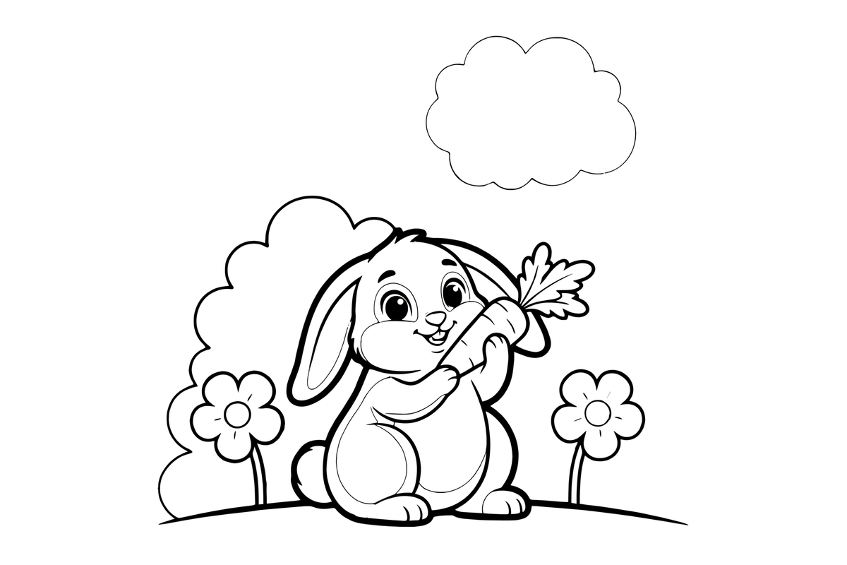 A bunny nibbling a carrot in a garden – Playful Bunny Pet coloring page
