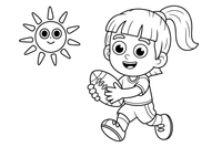 A football player girl holding an oval ball, ready to run – American Football coloring page