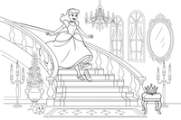 Cinderella running down the stairs as one glass slipper falls off – Charming Cinderella Story coloring page