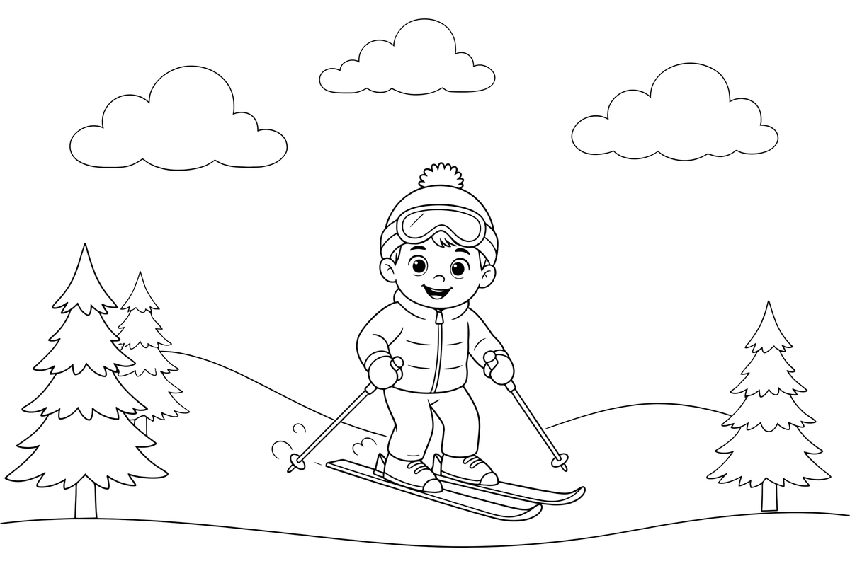 A skier gliding down a snowy slope – Winter Sports Adventure coloring page