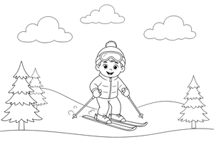 A skier gliding down a snowy slope – Winter Sports Adventure coloring page