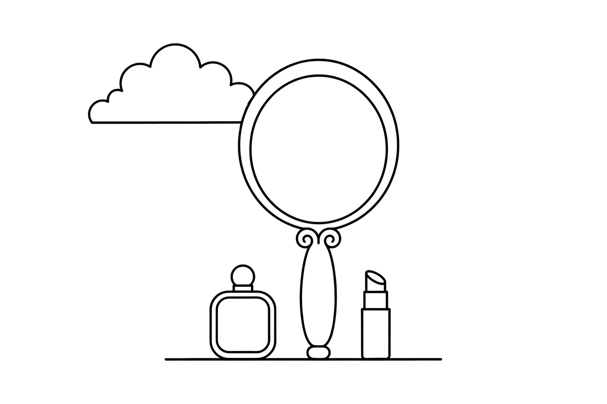 A hand mirror with a decorated handle – Elegant Beauty & Accessories coloring page