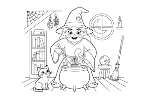 A witch mixing a potion – Witch coloring page
