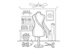 A mannequin with a measuring tape draped over it – Sewing & crafts Object coloring page