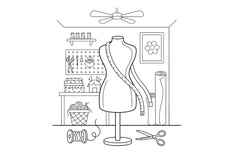 A mannequin with a measuring tape draped over it – Sewing & crafts Object coloring page