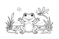 A frog next to a dragonfly – Curious Frog Wild coloring page