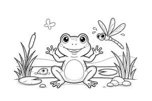 A frog next to a dragonfly – Curious Frog Wild coloring page