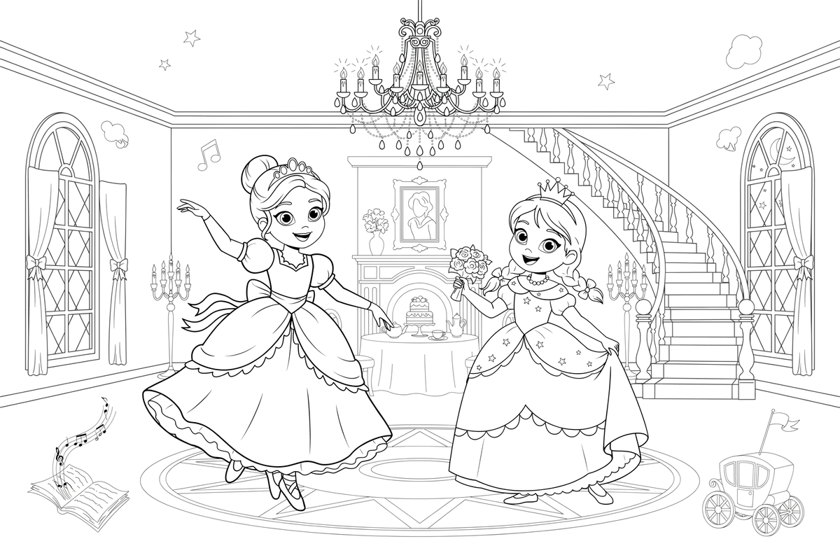 Princesses dancing at a ball – Princesses in Royal Moments coloring page
