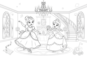 Princesses dancing at a ball – Princesses in Royal Moments coloring page
