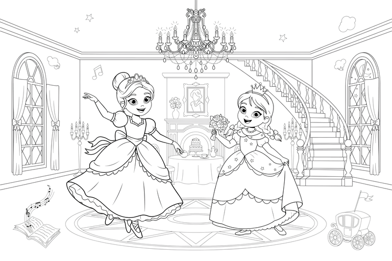 Princesses dancing at a ball – Princesses in Royal Moments coloring page