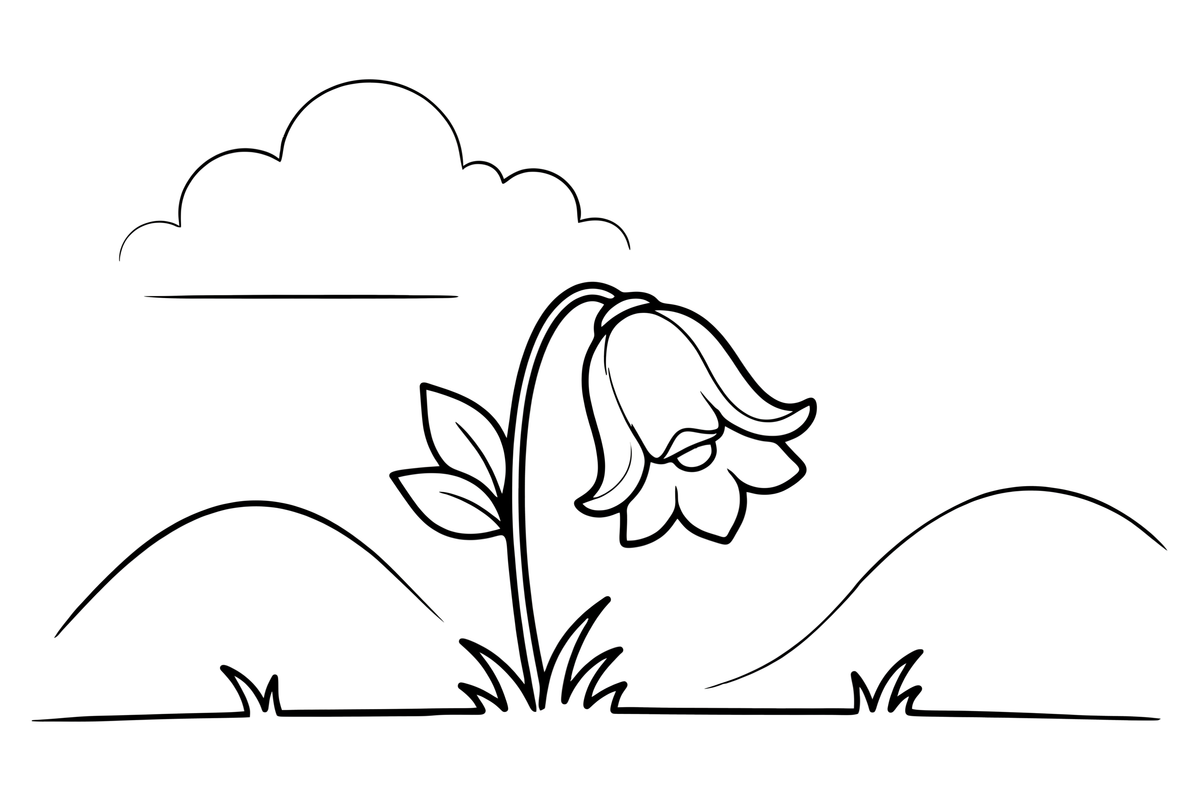 One big bell-shaped flower drooping on a thin stem – Wildflowers coloring page