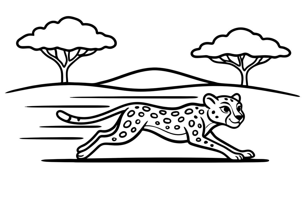 A cheetah running super fast with speed lines – Cheetah Wild Cat coloring page
