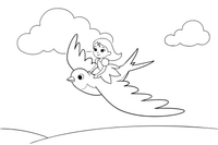 The tiny girl flying through the sky on the back of a swallow – Thumbelina Story coloring page