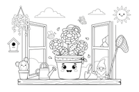 Marigold a flower pot on a windowsill – Marigold Flower Garden coloring page