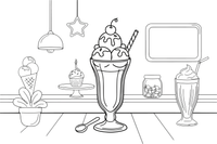 An ice cream sundae in a tall glass with a cherry – Delightful Sweets coloring page