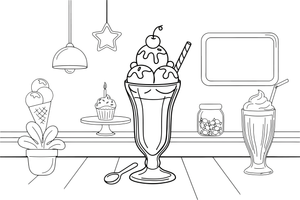 An ice cream sundae in a tall glass with a cherry – Delightful Sweets coloring page