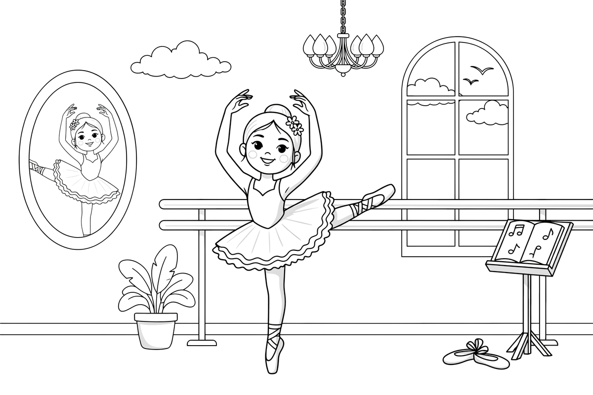 A ballerina twirling in her tutu – Graceful Ballerina coloring page