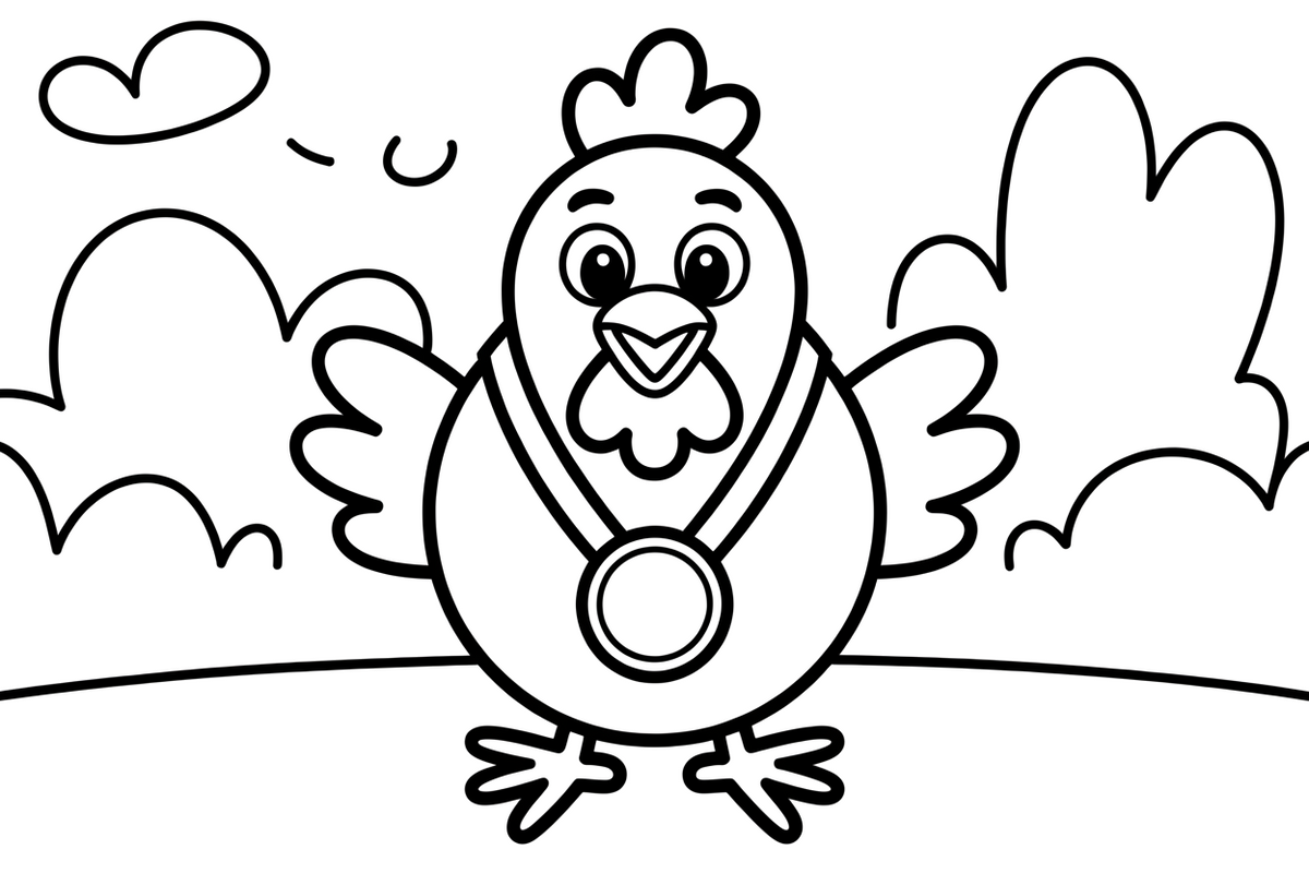 Chicken with a gold medal – Chicken Racing Events coloring page