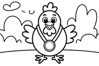 Chicken with a gold medal – Chicken Racing Events coloring page