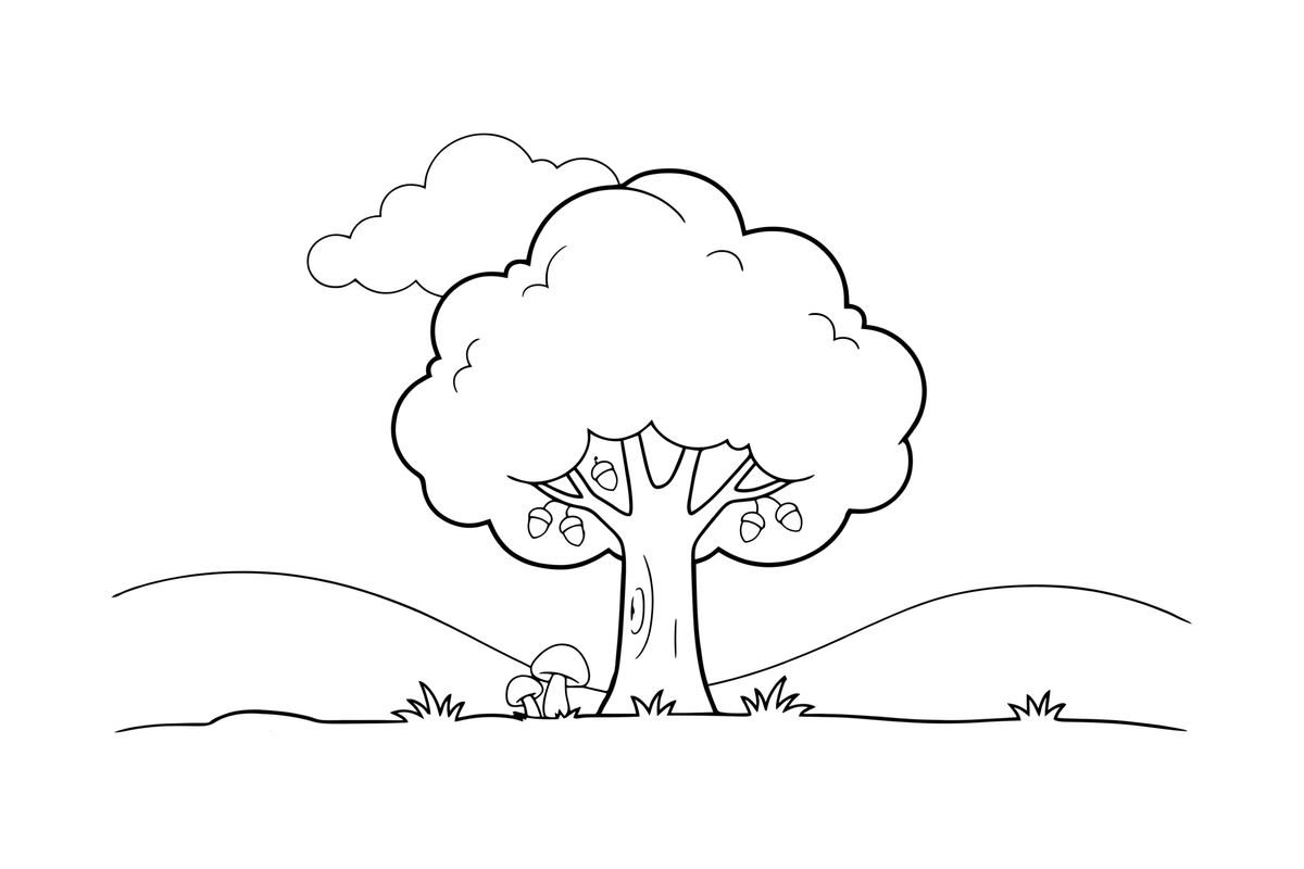 A big strong oak tree with a wide crown – Lithuanian Nature Plants coloring page