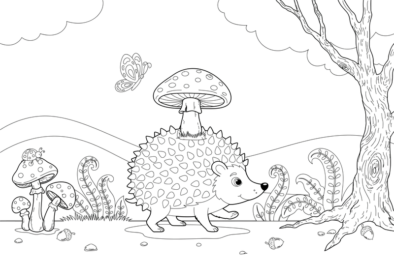 A hedgehog carrying a mushroom on its spines – Hedgehog coloring page