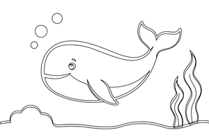 A giant blue whale swimming in the deep sea – Majestic Ocean Giants coloring page