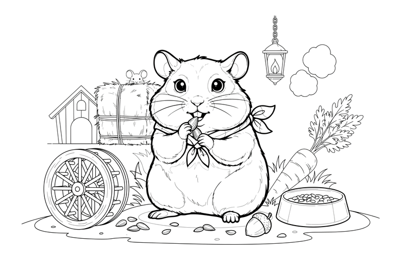 A hamster nibbling a sunflower seed – Hamster coloring page