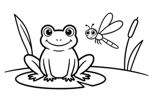 A frog next to a dragonfly – Curious Frog Wild coloring page