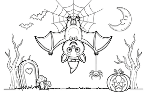 A bat on a Halloween web – Halloween Bat coloring page