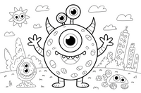 A round monster with one big eye in the middle, smiling – Monsters coloring page