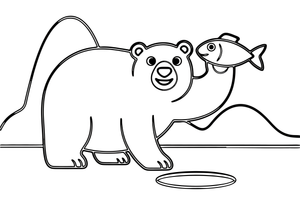 A polar bear catching a fish through the ice – Arctic Animals coloring page