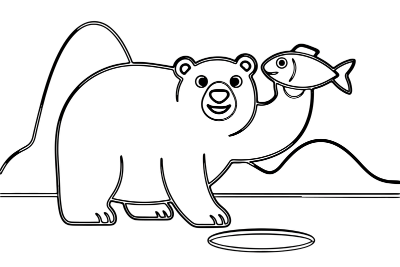 A polar bear catching a fish through the ice – Arctic Animals coloring page