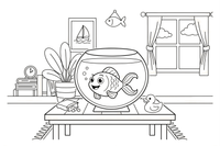 A goldfish swimming in a round fishbowl – Goldfish coloring page