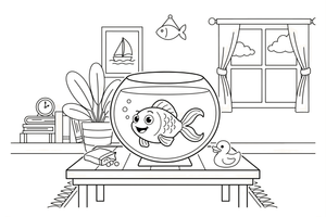 A goldfish swimming in a round fishbowl – Goldfish coloring page