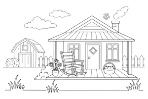 A farmhouse porch with a rocking chair – Farmhouse coloring page