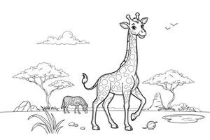 A tall giraffe standing in the savanna – Giraffe Wild Wonders coloring page