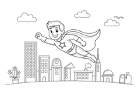 A superhero flying through the sky with a cape – Superhero coloring page