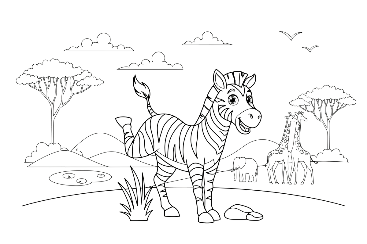 A zebra kicking up its heels – Galloping Zebra Wild coloring page