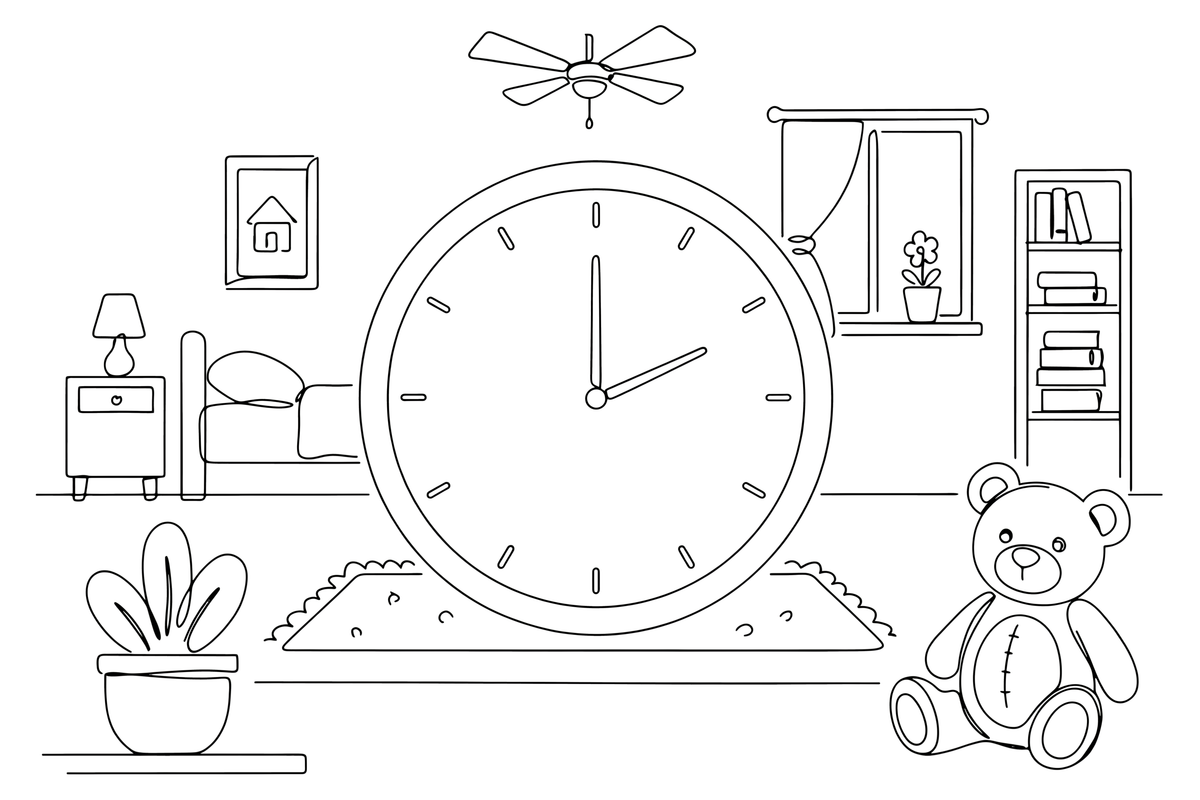 A round wall clock showing the time – Everyday Objects coloring page
