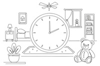 A round wall clock showing the time – Everyday Objects coloring page