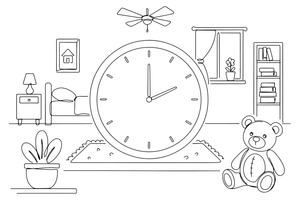 A round wall clock showing the time – Everyday Objects coloring page