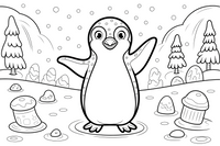 Penguin Cheerful in the Snow – Snowy Penguin coloring page
