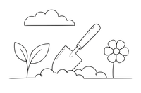 A little garden trowel digging in the soil – Classic Garden Tools coloring page