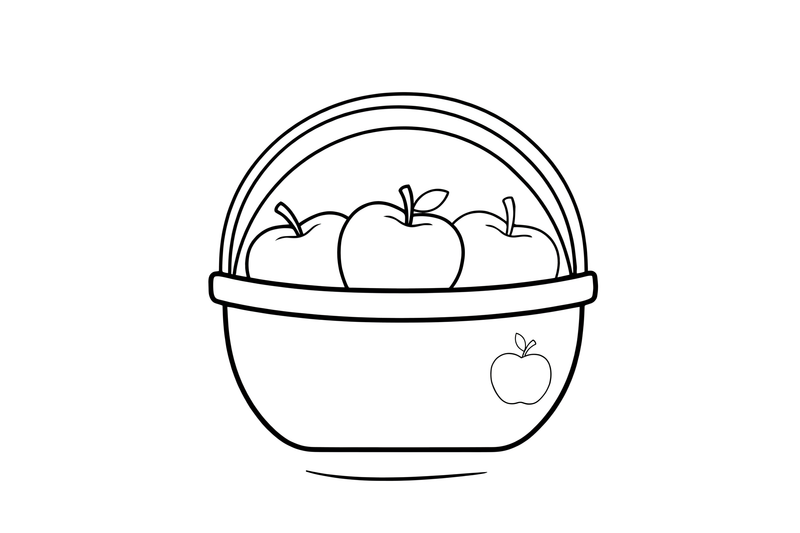 A basket of apples, close up – Autumn Time Autumn Leaves coloring page