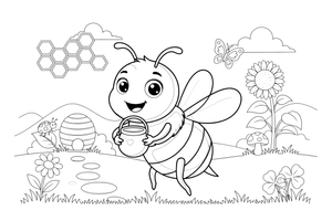 A bee holding a little honey pot – Bee coloring page
